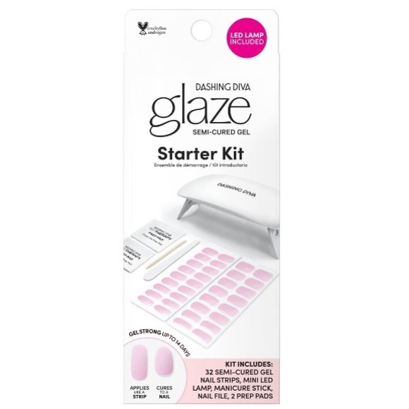 Dashing Diva Glaze Starter Nail Art Kit + Mini LED Lamp in Lovely Pink - 32pc - Picture 1 of 11